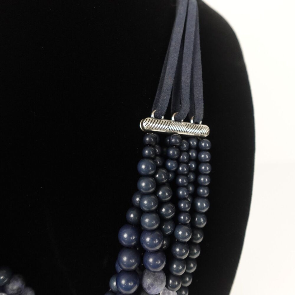 Chico's Multi-Strand Beaded Statement Necklace Blue Purple Clear Fashion Jewelry - Picture 4 of 10